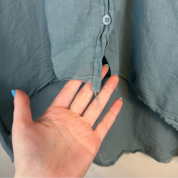 Free People | Dusty Blue Button Front 100% Cotton Bohemian Shirt Size XS - Picture 4 of 6